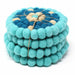 Hand Crafted Felt Ball Coasters from Nepal: 4-pack, Flower Turquoise - Global Groove (T) - Culture Kraze Marketplace.com