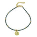 Dark Green Glass Bead Choker with Brass Coin Pendant - Culture Kraze Marketplace.com