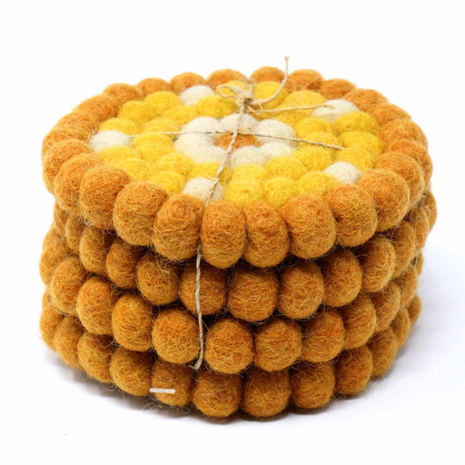 Hand Crafted Felt Ball Coasters 4-pack Flower Golds - Global Groove (T) - Culture Kraze Marketplace.com