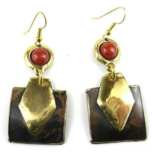 Red Jasper Brass Earrings - Culture Kraze Marketplace.com