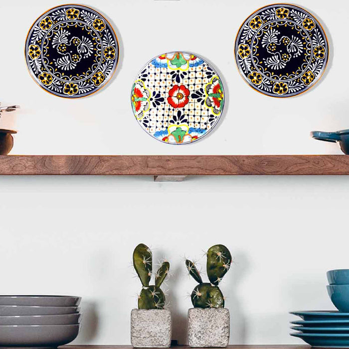 Handmade Pottery 8" Trivet or Wall Hanging, Dots & Flowers - Encantada - Culture Kraze Marketplace.com