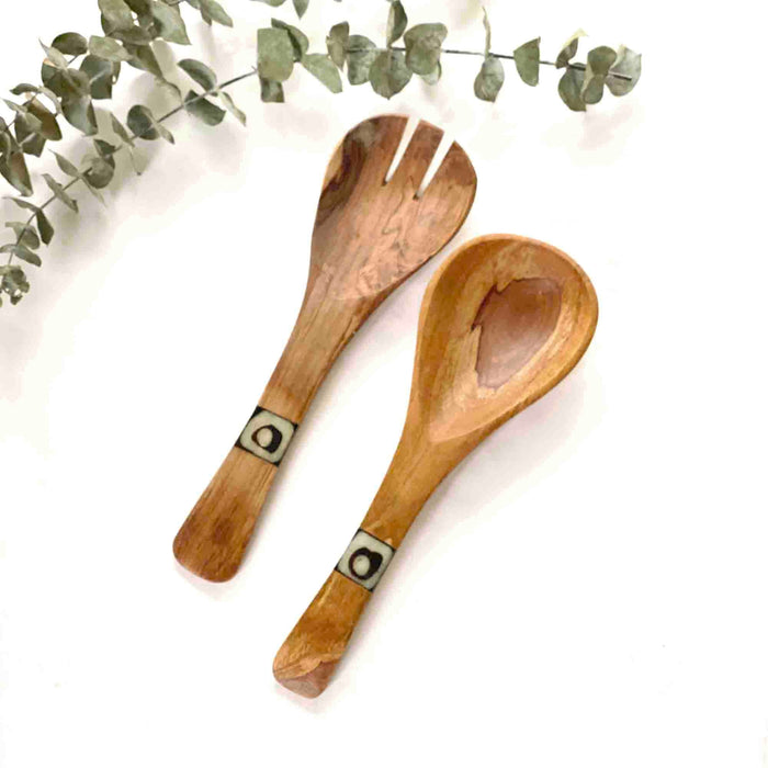 Olive Wood Serving Set, Small with Batik Inlay - Culture Kraze Marketplace.com