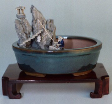 Water/Stone Landscape Scene  Ceramic Bonsai Pot - 8" x 6" - Culture Kraze Marketplace.com