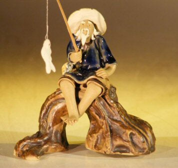 Ceramic Figurine Fisherman Sitting On A Log Large Size - Culture Kraze Marketplace.com