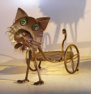 Metal Cat Garden Pot Holder with Moving Head and Tail  18.0" x  8.5" x 14.0" - Culture Kraze Marketplace.com