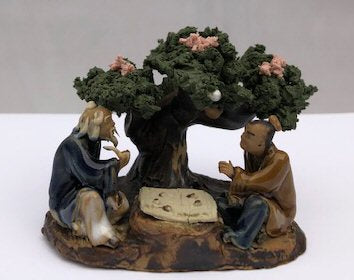 Ceramic Figurine  Two Men Playing Board Game Under A Tree - Culture Kraze Marketplace.com