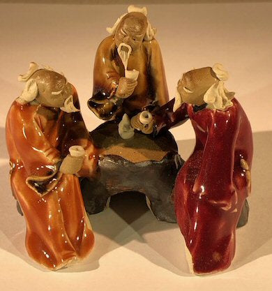 Miniature Ceramic Figurine Three Men Sitting at a Table Drinking Tea - 3" - Culture Kraze Marketplace.com