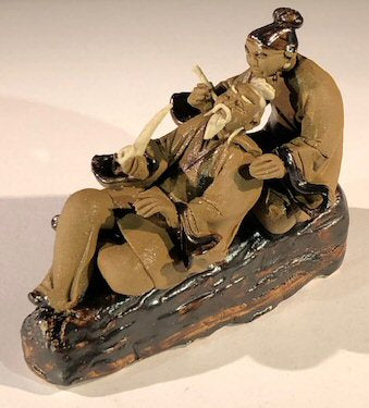Miniature Ceramic Figurine Mud Man & Women on Log Smoking a Pipe - 2.5" - Culture Kraze Marketplace.com