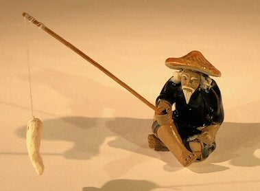 Miniature Ceramic Figurine - Glazed Fisherman  2" tall - Culture Kraze Marketplace.com