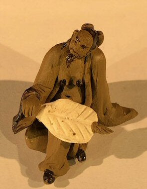Miniature Ceramic Figurine - Mud Man With Fan 1.5" - Culture Kraze Marketplace.com