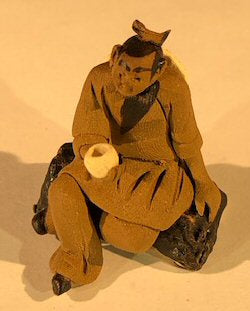 Miniature Ceramic Figurine - Mud Man Holding Cup - 1.5" - Culture Kraze Marketplace.com
