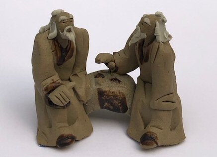 Ceramic Figurine Two Mud Men Sitting On A Bench Playing Chess 2" - Culture Kraze Marketplace.com