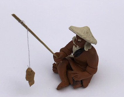 Miniature Ceramic Figurine - Unglazed Fisherman  2.0" - Culture Kraze Marketplace.com