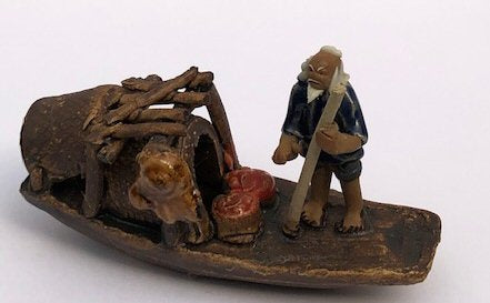 Ceramic Figurine Man on Sampan Boat 3" - Culture Kraze Marketplace.com