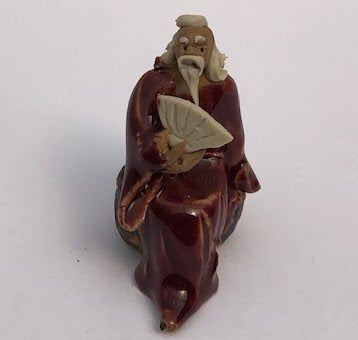 Miniature Ceramic Figurine Man Holding Fan - 2" - Culture Kraze Marketplace.com
