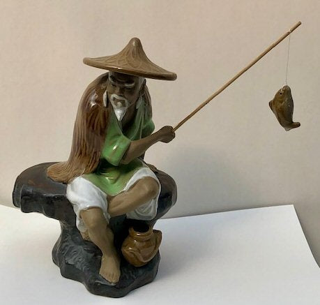 Miniature Ceramic Figurine  Glazed Fisherman - 8.5" - Culture Kraze Marketplace.com