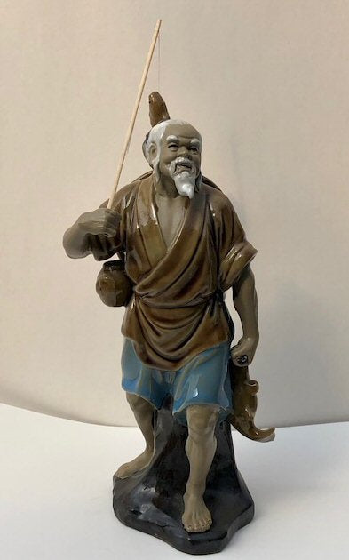 Miniature Ceramic Figurine  Glazed Fisherman - 10" - Culture Kraze Marketplace.com