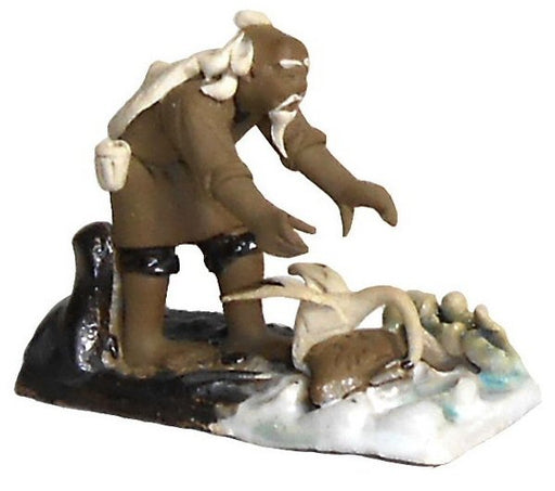 Ceramic Figurine Mud Man on Raft with Crane Catching Fish - 2.5" - Culture Kraze Marketplace.com