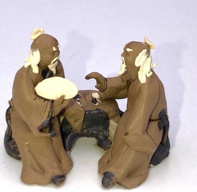 Miniature Ceramic Figurine Two Mud Men Sitting On A Bench Playing Chess - 1.5" - Culture Kraze Marketplace.com