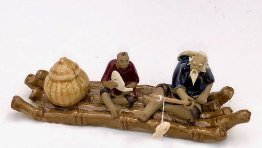 Ceramic Figurine Couple on Bamboo Boat Fishing - 2" - Culture Kraze Marketplace.com