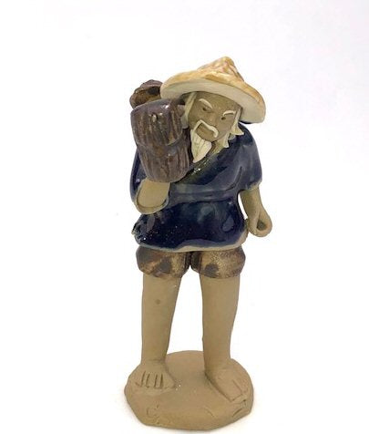 Miniature Ceramic Figurine - Glazed Farmer Carrying Wood - 3" - Culture Kraze Marketplace.com