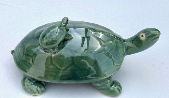 Miniature Ceramic Figurine Turtle with Baby on Top - 2.5" - Culture Kraze Marketplace.com