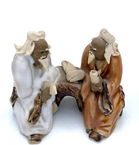 Ceramic Figurine Two Men Sitting On A Bench - 2" Color: Orange & White - Culture Kraze Marketplace.com