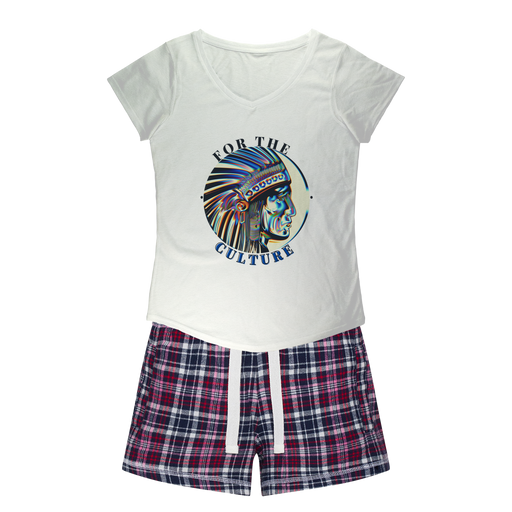 For The Culture Native Coin Women's Sleepy Tee and Flannel Shorts Set - Culture Kraze Marketplace.com