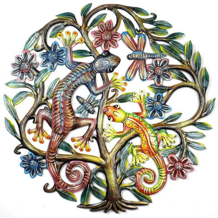 24 inch Painted Gecko Tree of Life Metal Artwork - Culture Kraze Marketplace.com