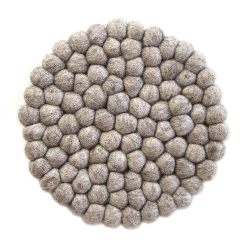 Hand Crafted Felt Ball Trivets from Nepal: Round, Light Grey - Global Groove (T) - Culture Kraze Marketplace.com