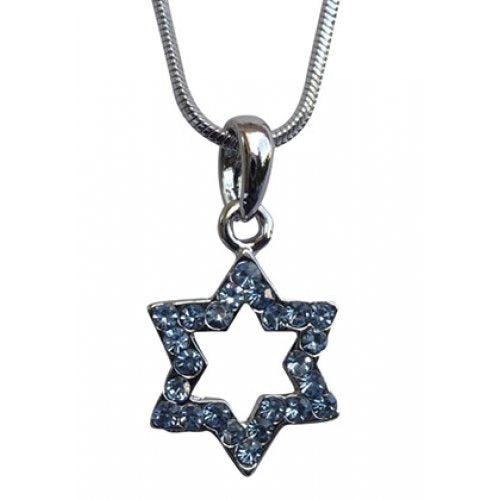 Star of David with blue stones Rhodium Necklace - Culture Kraze Marketplace.com