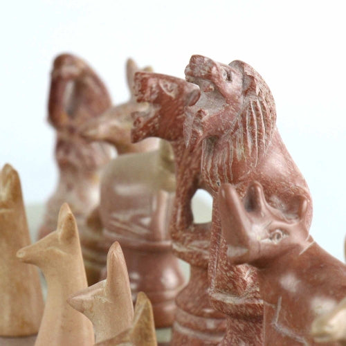 Hand Carved Soapstone Animal Chess Set - 15" Board - Smolart - Culture Kraze Marketplace.com
