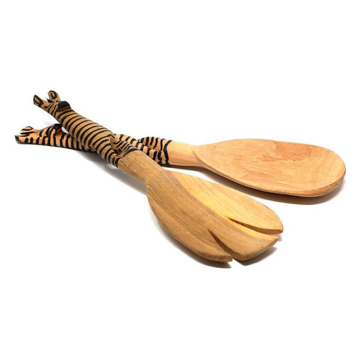 Hand-Carved Zebra Salad Tongs - Jedando Handicrafts - Culture Kraze Marketplace.com