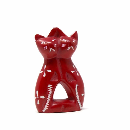 Handcrafted 4-inch Soapstone Love Cats Sculpture in Brick - Culture Kraze Marketplace.com