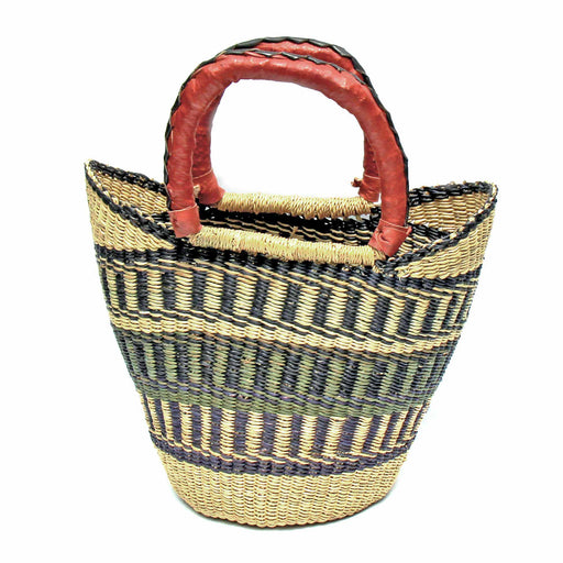 Bolga Tote, Neutrals with Leather Handle - 14-inch - Culture Kraze Marketplace.com