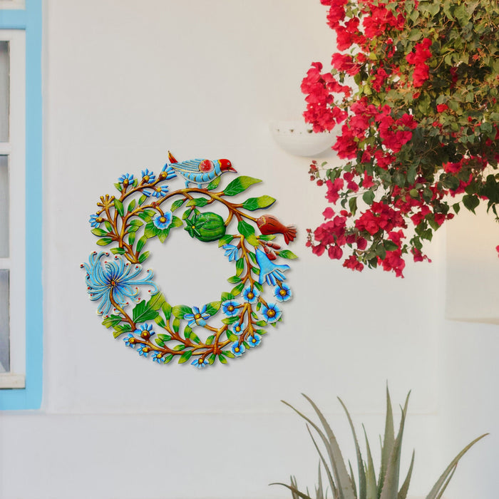 Blue Bird Door Wreath Haitian Metal Drum Wall Art - Culture Kraze Marketplace.com