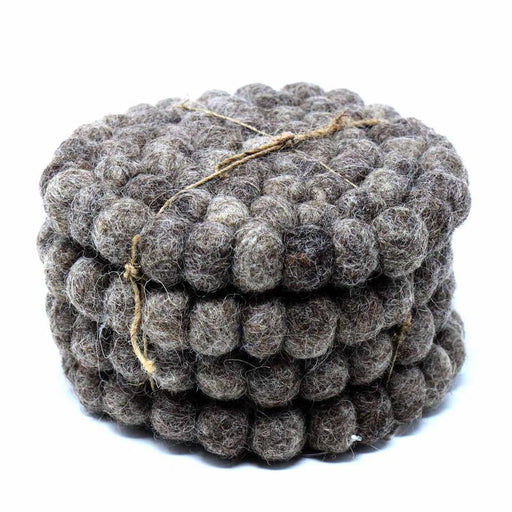 Hand Crafted Felt Ball Coasters from Nepal: 4-pack, Dark Grey - Global Groove (T) - Culture Kraze Marketplace.com