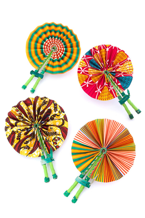 Assorted Small Ankara African Hand Fans with Lime Green Faux-Leather Handles - Culture Kraze Marketplace.com