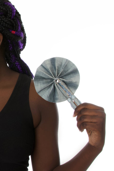 Petite Dove Gray Resist Dyed African Hand Fan - Culture Kraze Marketplace.com
