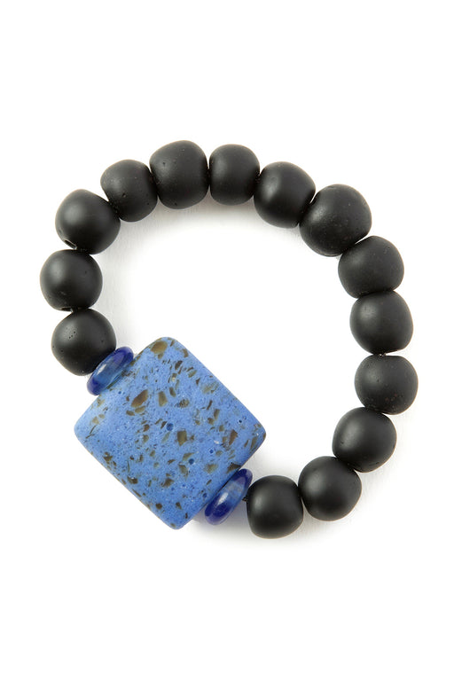 Ghanaian Recycled Glass Plank Bead Bracelet in Blue and Black - Culture Kraze Marketplace.com