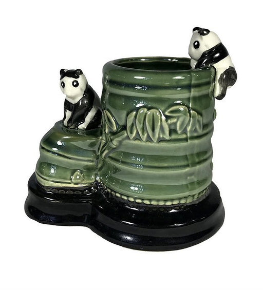 Green Round Bamboo Pot With Climbing Pandas 2.5" x 2.5" x 4.25" - Culture Kraze Marketplace.com
