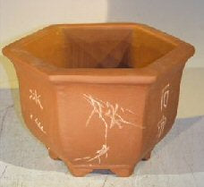 Unglazed Bonsai Pot with Etching and Raised Feet   8.0" x 8.0" x 4.75"OD  6.25" x 6.25" x 4.25" ID - Culture Kraze Marketplace.com
