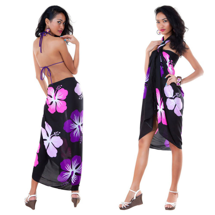 Hawaiian Floral Sarong In Black Pink Purple - Culture Kraze Marketplace.com