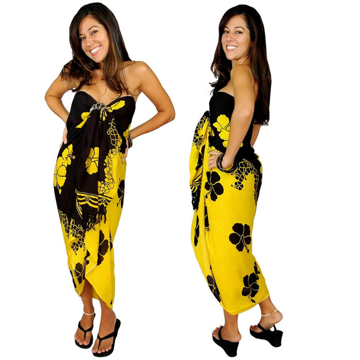 Hibiscus Sarong Yellow Black - Culture Kraze Marketplace.com