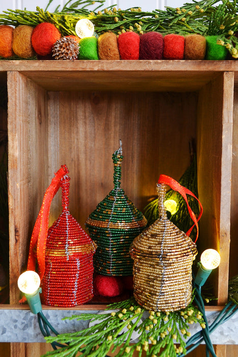 Red Beaded Holiday Hut Gift Box Ornament - Culture Kraze Marketplace.com