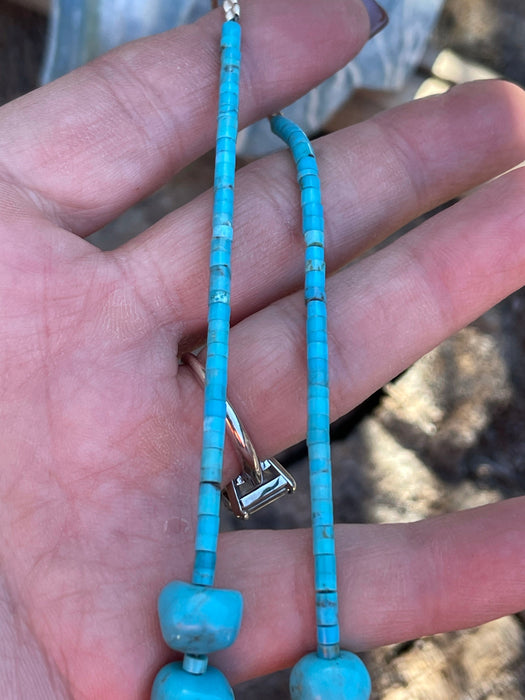 Navajo Sterling Silver Blue Turquoise Round Bead 16 Inch Necklace - Culture Kraze Marketplace.com