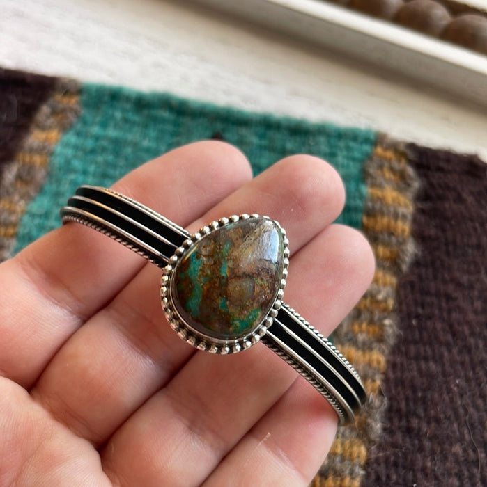 Navajo Turquoise And Sterling Silver Cuff Bracelet Signed