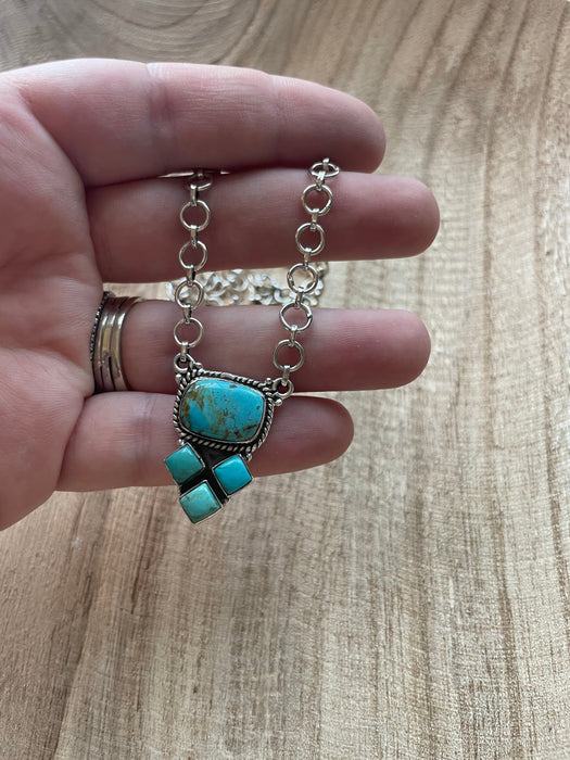 Handmade Sterling Silver and Turquoise Necklace Signed Nizhoni