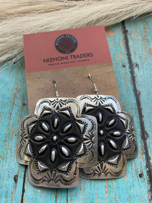 Navajo Sterling Silver Concho Cross Earrings By L Tahe - Culture Kraze Marketplace.com