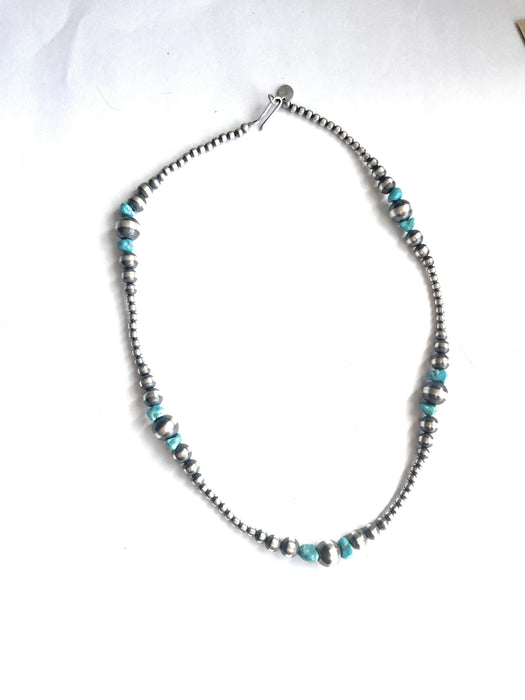 Navajo Sterling Silver & Turquoise Beaded Necklace 16” - Culture Kraze Marketplace.com